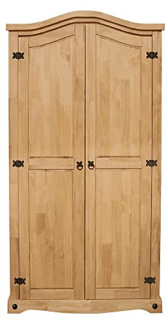 2 Door/2 Door 1 Drawer Corona Wardrobe, soild pine wood wardrobe with Hanging Rail Arch Top Mexican Clothes Storage Bedroom Furniture (2 Door)