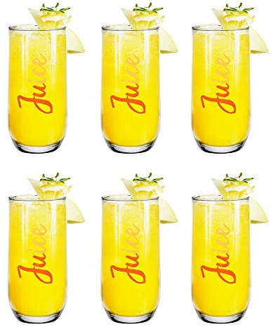 Glasmark KROSNO 1992 Lot de 6 Verres À Jus Eau Soda En Verre Transparent Modernes 400 ml Avec Inscription Colorée Juice