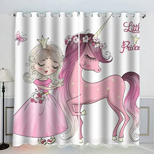 Aolity Vorhänge Ösen Gardinen Prinzessin Pferd Verdunklungsvorhänge Wohnzimmer Schlafzimmer Kinderzimmer Mädchen Jungen Rosa Vorhänge Blickdicht 140 x 160 cm (BxH)