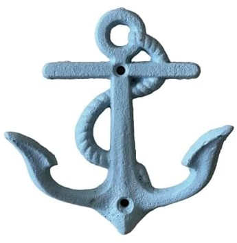 Seaside No.64 - Maritime Deko - Garderobenhaken Anker – Wandhaken Wanddekoration – Jackenhaken Flurdeko - aus Gusseisen – Badezimmerdekoration – Geschenkartikel - (Hellblau)