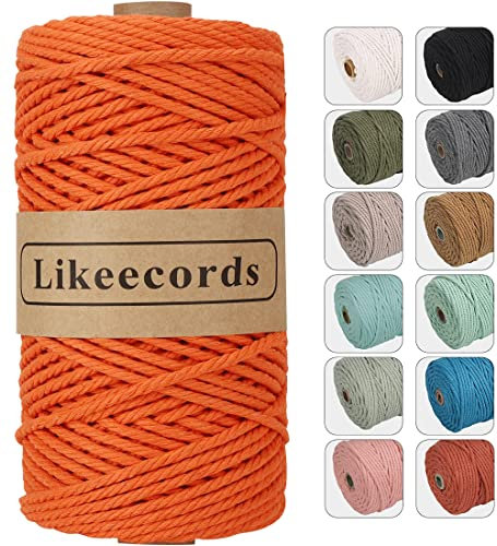 Likeecords Corde Macramé 4mm*100m,Fil macramé Naturel Coton Cordon pour Hanging Plant DIY Décoration,Tapisserie, Suspension de Fleurs, Rideau et Divers Travaux Manuels (Orange)