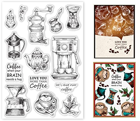 GLOBLELAND Vintage Kaffeewerkzeuge Klare Stempel Retro Kaffeebohnenschale Silikon Klare Stempel Transparente Stempel für Karten, Die DIY Scrapbooking Fotoalbum Dekoration Machen