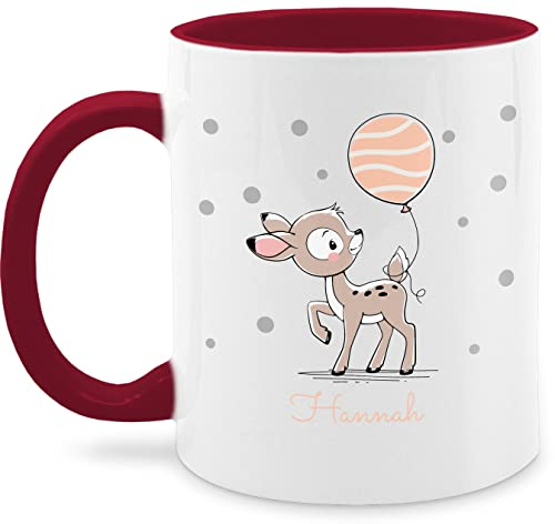 Tasse Tassen 325ml - Tiere - Süßes Reh Rehkitz - 325 ml - Bordeauxrot - kinder name und tier personalisieren personalisierte kindertasse mädchen tieren tiermotiv rehe keramik geschenke baby