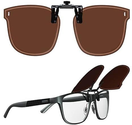 Goiteia Oversized Polarized Flip up Clip on Sunglasses over Prescription Glasses for Fashion Women|Easy to Put on and Take off One-handed（Brown lenses）