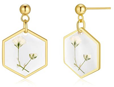 Ohrringe mit gepressten Blumen | Handgemachte Ohrringe Ohrstecker | Gepresste Atem-Blume des Babys Ohrringe | Harz-Ohrringe | Symbol der Liebe und Unschuld | Geschenk für Frau | Durchmesser 16mm