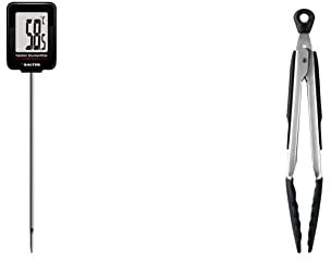 Heston Blumenthal Precision by Salter 544A HBBKCR Instant Read Meat Thermometer, Easy Hold & OXO Good Grips 22.8 cm Tongs with Silicone Heads