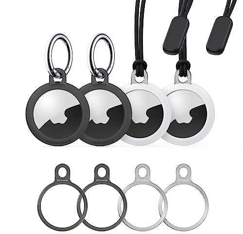 Stouchi Confezione da 4 portachiavi Airtag con custodia in TPU, custodia in acciaio inox Air Tag Custodie Secure Holder antigraffio, design minimalista compatibile con AirTags 2021 per chiavi, borsa,