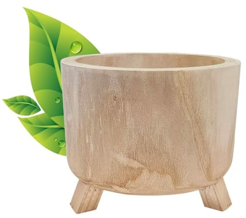 Hortico Natural Wooden House Planter with Legs | GROWER Indoor Plant Pot Stand with Waterproof Liner D20 H17 cm, 2.2L