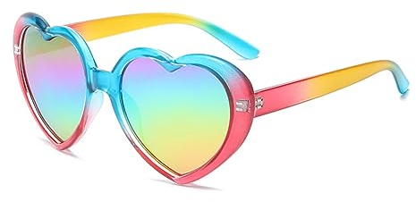 WDZAYXC Polarisierte übergroße Herz Retro Sonnenbrille Nette Brille,UV400 Schutz(Rot Blau/Regenbogen)