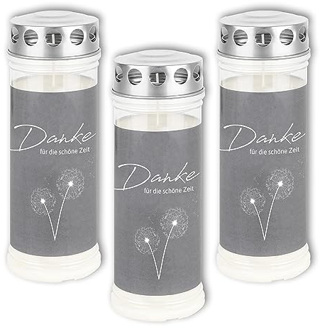 DOLORINO Grablicht mit Spruch Danke für die schöne Zeit | 3er Set | 7-Tage Brenner | deutsche Qualität