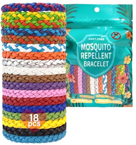 CHANCCI 18 Pack Mosquito Repellent Bracelet,Adjustable Leather Mosquito,Leather Deet-Free Wrist Bands,Natural Insect Repellent Wristbands for Adults and Kids,300 Hour Insects Protecti