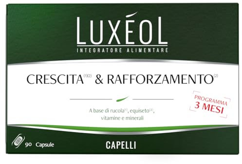 LUXÉOL - Integratore Alimentare Crescita & Rafforzamento Dei Capelli - A Base Di Rucola, Equiseto, Vitamine E Minerali - Uomo/Donna - Prodotto In Francia - Programma Di 3 Mesi - 90 Capsule