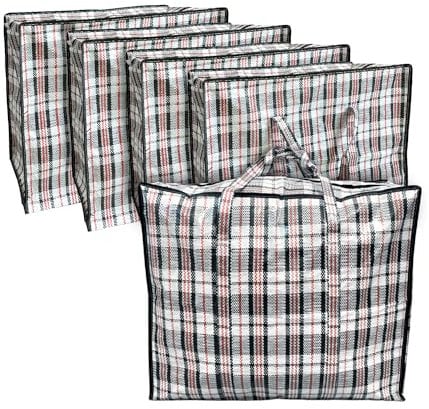 ANSIO Large Laundry Bags Pack of 5 Storage Bags Reusable Laundry Bags with Zips Ideal for Moving House Clothing & Wardrobe Storage (60L x 25W x 50H cm)