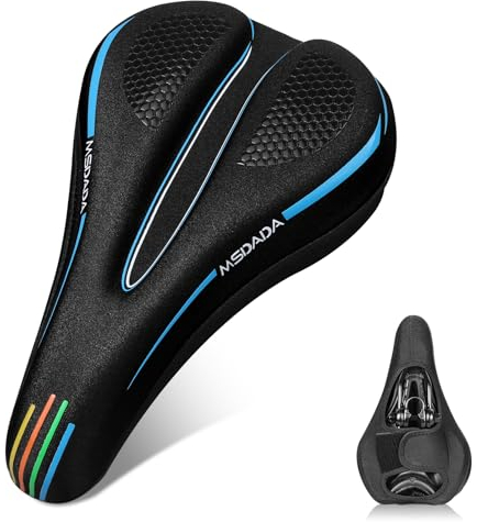Neu Klettverschluss Fahrradsattel Überzug Männer, Frauen und Kinder Memory Foam Fahrradsitz Überzug Sattelschutz Polstersattelüberzug Weicher für Mountainbike, Rennrad, Hometrainer Fahrrad(Blau)