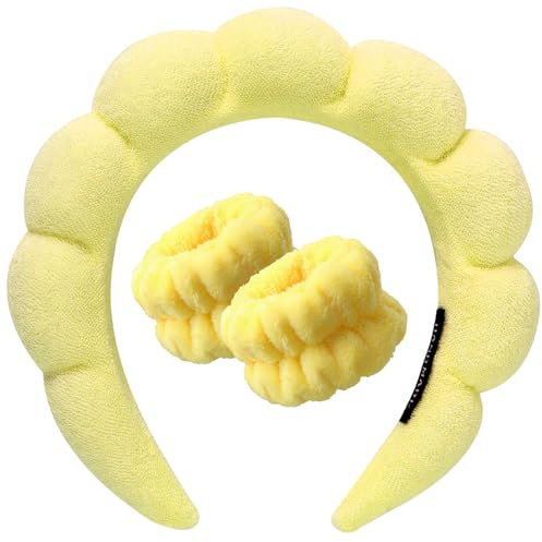 DRESHOW Spa Stirnband zum Waschen Gesicht Wristband Set Schwamm weiches Frottee Make-up Hautpflege Anti-Rutsch-Stirnband für Damen