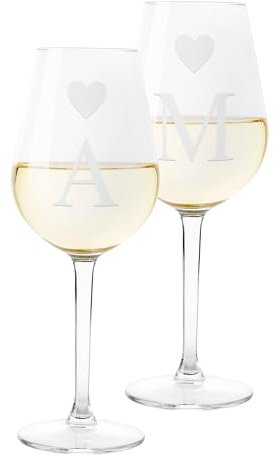 Colorfamily Coppia Calici Personalizzati San Valentino Set da 2 calici personalizza con iniziali - bicchiere in vetro 500 ml