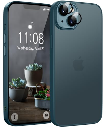 HGH Matt Hülle für iPhone 13 mit Kameraschutz, Stoßfest FallSchutz Handyhülle, Mattierte Durchscheinende Rückseite Schutzhülle, Anti-Fingerabdruck Case für iPhone 13 6,1 Zoll (Dunkel Blau)