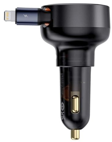 Baseus Car Charger Enjoyment Pro Fast Charger Type-C Female, Lightning Male (0.75m) Built-in Retractable Cable,55W Black EU (C00057803111-00)