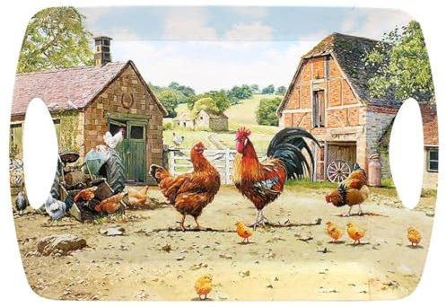 Lesser & Pavey British Designed Serving Tray | Dinner Tray For Multiple Uses Around The Home | Trays For Food Serving Or Drinks Serving | Cockerel & Hen Large Serving Tray - Macneil Studios