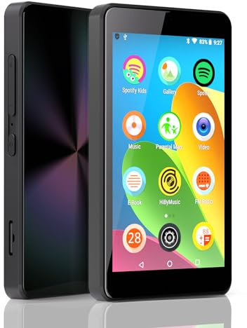 MP3-Player für Kinder mit Kindersicherung, Spotify Kids, Spotify, Audible, 4,0 Zoll IPS MP4 Musikplayer mit bis zu 256GB (Schwarz)