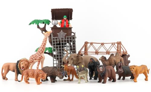 Hyrenee Safari Tierfiguren Spielzeuge mit Wild Ranger, Abenteuer Station, Zoo Afrikanische Dschungeltiere Spielset für Kinder Jungen Mädchen Kleinkinder Geschenk Set