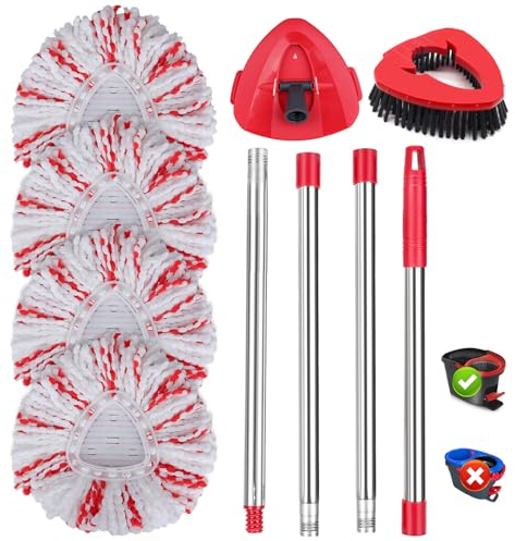 Sgizoku 3in1 Wischmop Ersatz kompatibel mit Vileda Turbo Spin Wischer und Bodenwischer,4 Mikrofaser Moppköpfe +1Stiel+1Bodenschrubber +1Moppbasis, Geeignet für alle Böden