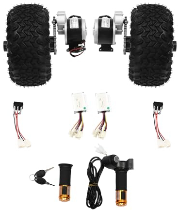 Dual-250/350W-Motorantrieb Doppelradsatz 10 Zoll, 24/36V Elektrokarren-Umbausatz 10km/h Tragfähigkeit 200kg für DIY-Fahrrad Schubkarre Strandwagen Wagen (24V-250W-Digitalanzeige Gashebel)