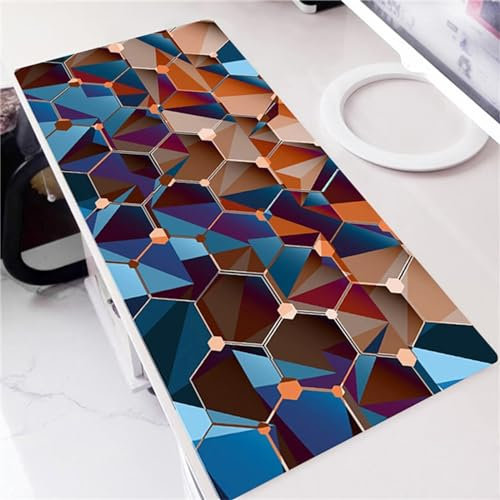QiHon Mauspad Gaming Orange Geometrie Mauspad XXL 600x400x3mm Verlängertes Großes Schreibtischauflage mit Einer speziellen Oberfläche verbessert Geschwindigkeit und Präzision für PC Laptop