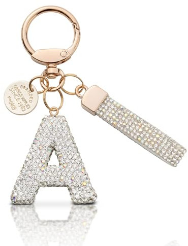 MORSUNBELA Schlüsselanhänger Buchstabe A Glitzer Geschenk Autoschlüsselanhänger Anfangsbuchstabe Strass Schlüsselanhänger mit Buchstaben Keychain Letter für Frauen Damen Mädchen Silber