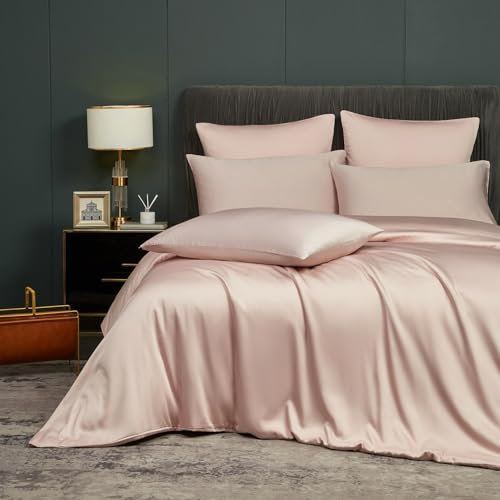 Luofanfei Bambus Bettwäsche 135x200 cm Rosa Hellrosa Sommer Kühlende Uni Bambusfasern Lyocell Glänzend Bettwäsche Set Atmungsaktiv Bamboo Zweiteilig Bettbezug 135 200 Einzelbett mit Reissverschluss