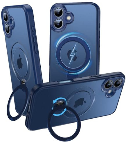 OLHAOMAO Hülle mit 360° Verstellbarem Ständer für iPhone 16 für MagSafe -[Matt-Blau Handyhülle][Unsichtbarer Magnetischer Ring-Halter] Stoßfeste Anti-Rutsch-Schutzhülle