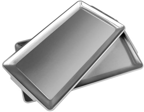 Skelang 304 Stainless Steel Serving Platters, 36 Cm Rectangle Dinner Plates, 2 Pcs Vanity Tray for Party, Camping, BBQ, Desserts, Appetizer, Bathroom Supplies (Brushed Silver)