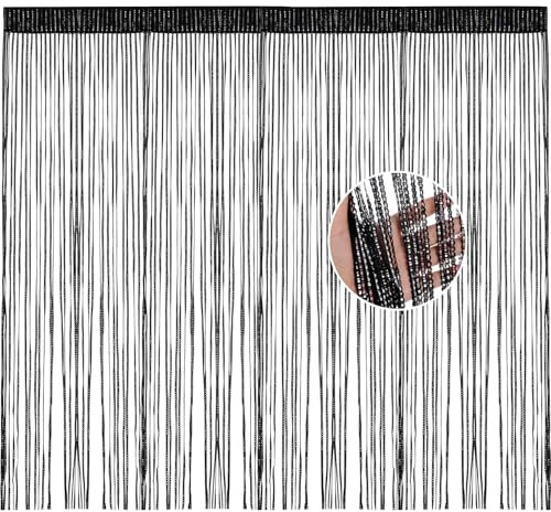 2 Stücke Fadenvorhang Insektenschutz 100 x 200 cm Türvorhang Fliegenvorhang Schwarz Dekorative Gardine Raumteiler Fliegenschutz Türen Vorhang Schaufensterdekoration für Hochzeit, Café, Restaurant