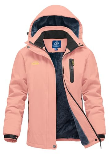 donhobo Damen Winter Outdoorjacke Fleece Gefütterte Softshelljacke Wasserdichte Winddichte Camping Wandern Ski Funktionsjacke Fahhradjacke mit Kapuze, Rosa, M