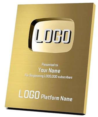 Placa acrílica personalizada con botón de reproducción de YouTube, personalización en tu propio creador, letrero personalizado de redes sociales para suscriptores de creadores (dorado)