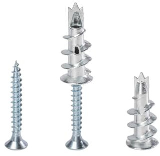 MKTOOLS |120 Pack Mettallic Self Drill Screw and Wall Plug, Plasterboard Fixings, Heavy Duty, Tight Grip & Strong Hold Wall Fixings, Wall Plugs for Plasterboard, 60 Screw + 60 Anchors/plugs