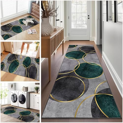 Teppich läufer Flur rutschfest Küchenteppich Waschbar 100 x 200 cm Korridor Teppich Lang Fußmatte Flurteppich Modern Küchenläufer Läufer für Eingang Flur Küche Bettvorleger Schlafzimmer Wohnzimmer