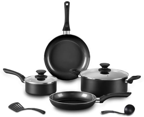 BECIGAR 8pcs Black Ceramic Pots and Pans Set, Cooking Pan Set & Cooking Pot Set Ceramic Pan Set, Nonstick Cookware Set, Induction Safe Kitchen Cooking Set with Frying Pans & Saucepans, shovel & Ladle