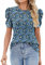 IECCP Womens Casual Crew Neck Short Sleeve Casual Floral Printed T Shirts Lace Short Sleeve Blouse(Blue Printed,XXL)