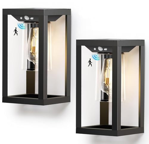 Moman Solarlampen für Außen, 2 Pack Solar-Wandlaterne mit Bewegungssensor, 3 Beleuchtungsmodi, IP64 Wasserdichte Solar Aussenleuchte für Garage, Terrasse und Patio