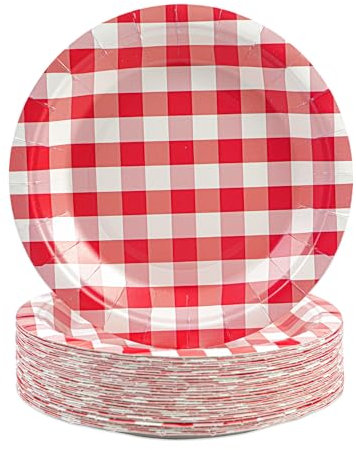 HFBOBP 50Pcs Gingham Paper Plates, 7 inch Red Checked Dessert Cake Plates Plaid Disposable Tableware Party Supplies for Picnic, Camping, Family Gathering, Baby Shower, Birthday, Bachelor Party