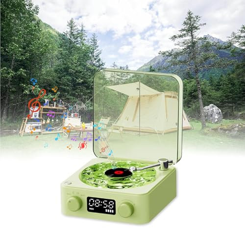 Waves Vinly Bluetooth Speaker, The Waves Vinly Player with Water Ripple Light, Retro Style Vinly Record Player, Aqua Speaker for Bedroom, Office, Party (Green)