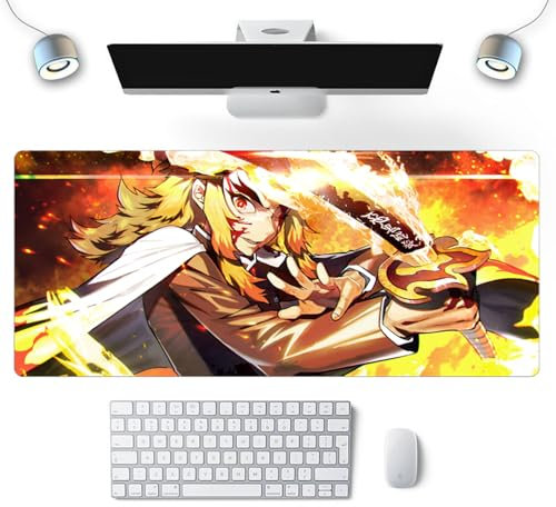 Wuyouni Anime Gaming Mouse Pad, Demon Rengoku Kyoujurou Grande Tastiera Mouse Mat, antiscivolo e impermeabile, Accessori PC Gaming (800×300×3mm)