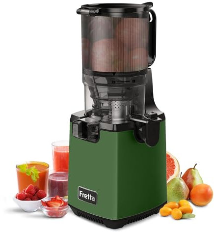 Fretta Entsafter Slow Juicer Testsieger, Entsafter Gemüse und Obst, 135MM Öffnung und 1,8L Juicer Machine Saftpresse mit Umkehrfunktion, Einfache Montage & Reinigung, 100% BPA Frei, 250W (Dunkelgrün)
