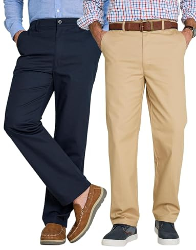 Men's Cotton Chino Trousers (Pack of 2) Durable and Practical Stretch Fabric Pants with Stain and Water-Resistance Sand & Navy 42W / 29L