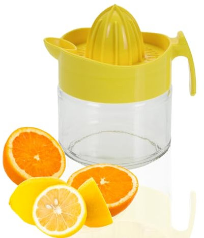Envenzo Manual Lemon Squeezer Orange Citrus Fruit Juicer Hand Press Squeezer With Built In Glass Cup (1 Piece - Yellow)