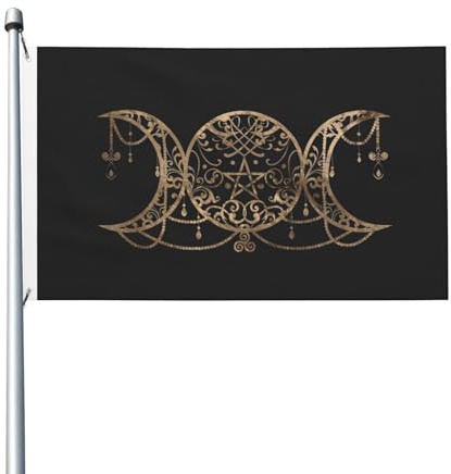 Lebendige Farbe Pride Flag 90X150Cm Goldenes Dreifachmond-Göttin-Pentagramm Banner Uv-Beständig Premium Flagge Für Hauswanddekoration, Halloween, Garten