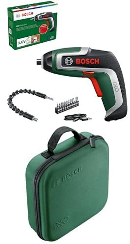 Bosch Atornillador con batería compacto IXO Flexi Set ( 7ª generación; 3,6 V; 2,0 Ah; cable micro USB; plegable hasta 180°; 10 puntas) + Bosch Estuche de almacenamiento para herramientas
