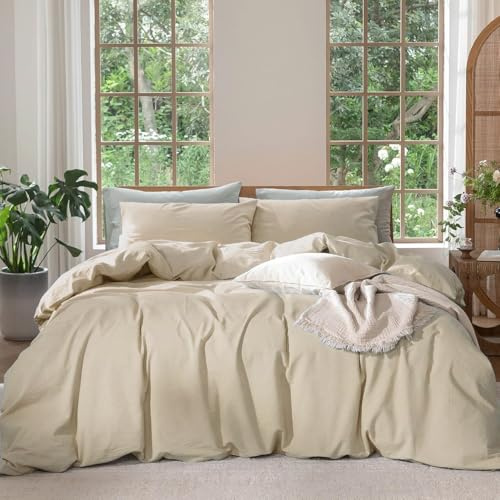 Boqingzhu Bettwäsche 220×240 cm Baumwolle 3tlg. - Taupe | 100% Baumwolle Bettwäsche-Sets mit Reißverschluss, OEKO-TEX Zert, Sicher, Weich, Atmungsaktiv, Khaki