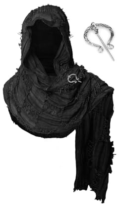 FSUJWOA Mittelalter Schal Wrap Umhang, Schultertuch Langes Tuch mit Brosche, Renaissance Hooded Shaw, Schamanen Kapuze
